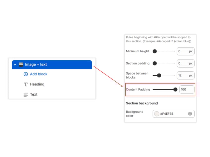 Image + text section content padding