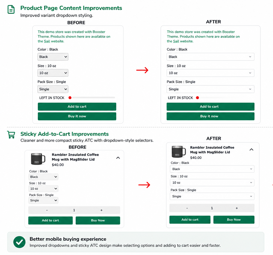 Mobile Product Buying Experience Dropdown