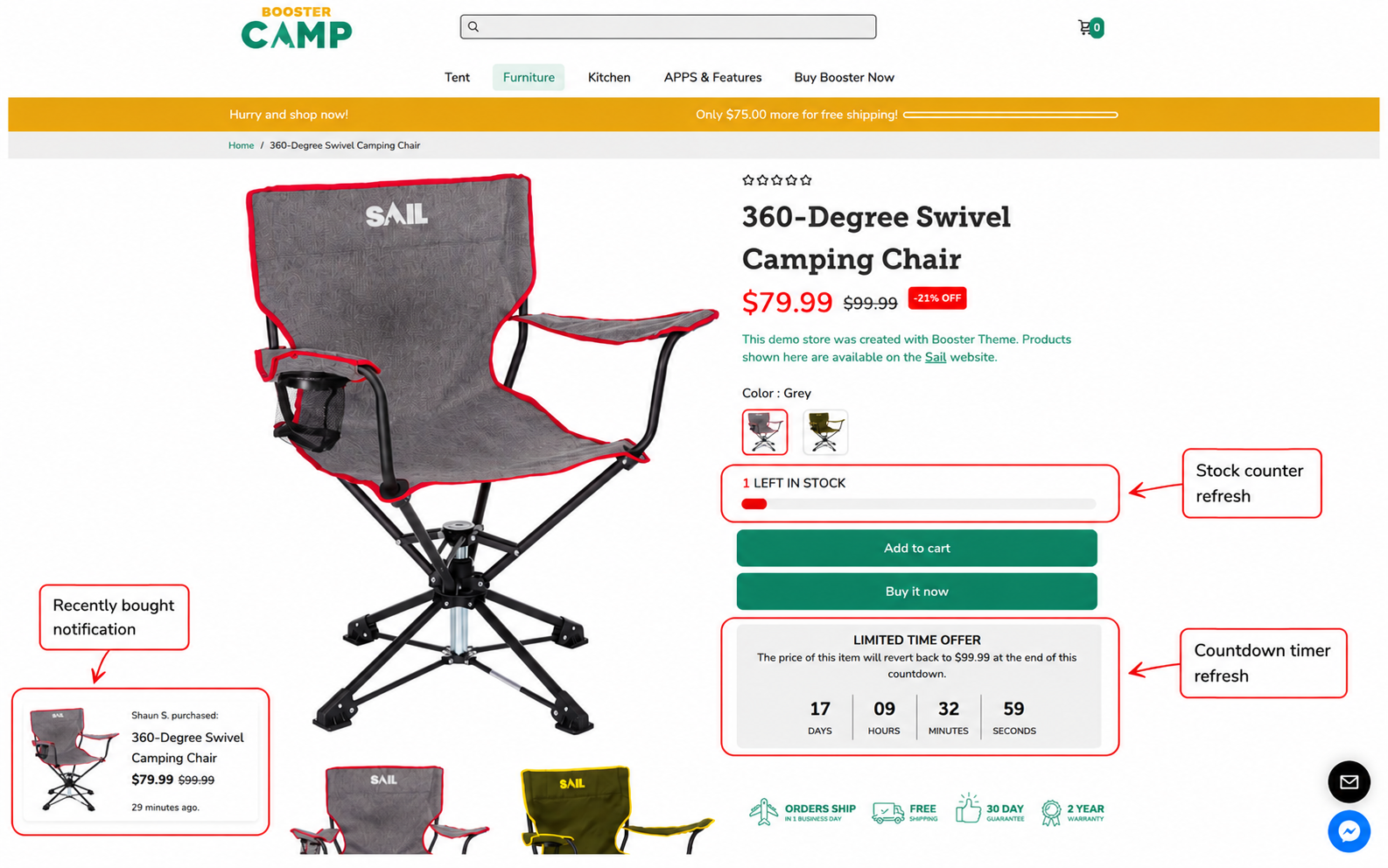 Modern product page design with annotations