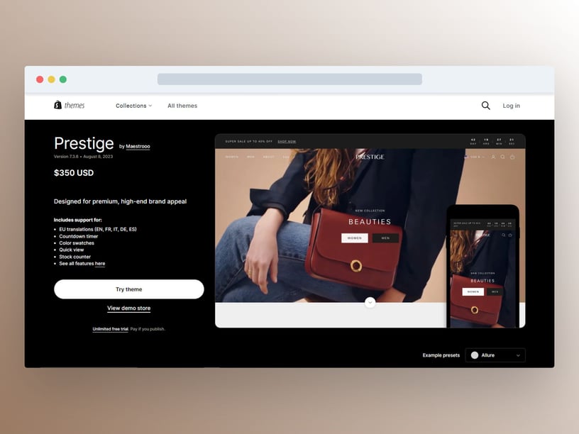 Image showing Shopify's Prestige theme