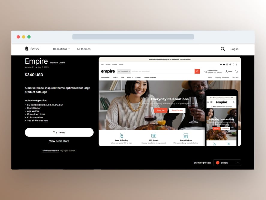 Image showing Shopify's Empire theme