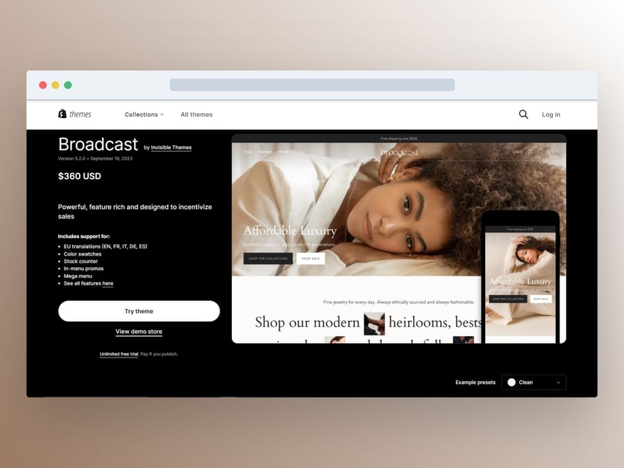 Image showing Shopify's Broadcast theme