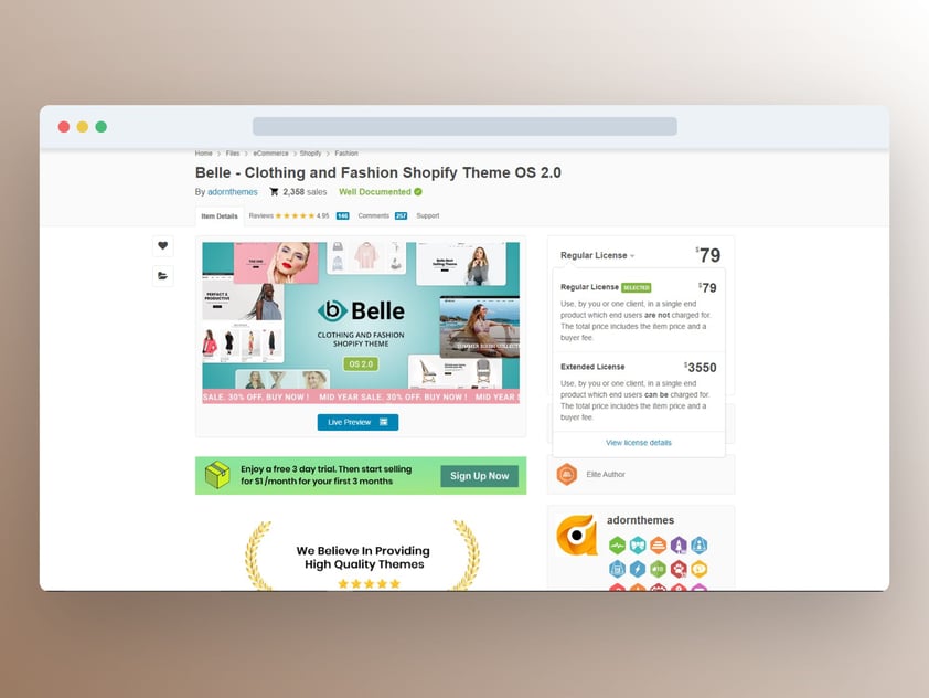 Image showing Shopify's Belle theme website